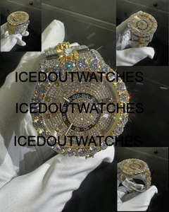 Mode affaires glacé Moissanite diamant montre en acier inoxydable cadran bicolore verre bleu GMT anneau entièrement glacé Bracelet Design - Product Image 3