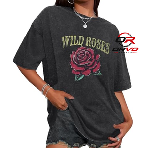 T-shirt à manches courtes à col rond à imprimé floral surdimensionné pour femmes ORVO SPORTs, taille plus, jersey de coton, longueur normale, décontracté, été - Product Image 3