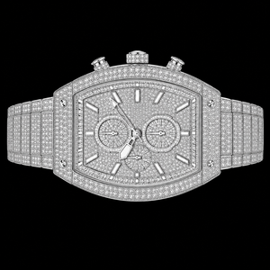 Reloj de Hombre Tonneau Plateado con Incrustaciones de Piedras Brillantes, Esfera con Tres Subesferas, Reloj de Lujo para Fiestas - Product Image 3