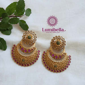 Chandbali Chandelier Earrings with American Diamond - Product Image 1