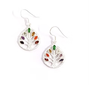 Women's Navratna <b>Earrings</b> Plant Shape (6.5 Gram) Handcrafted 925 Sterling Silver Multi Colour Gemstone for Gift - Product Image 3