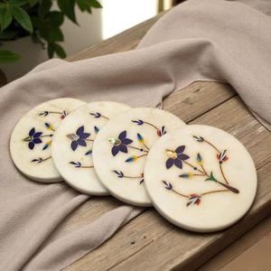Handmade Marble Inlay Coasters Crafted by Indian Artisans With Elegant Stone Design For Home Decor and Drink Use - Product Image 6