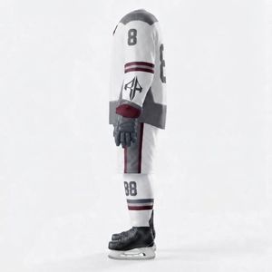 Conjunto de Uniforme de Hockey sobre Hielo para Hombre, Blanco con Gris y Marrón, Impresión por Sublimación, Cuello en V, Manga Larga, 100% Poliéster - Product Image 5
