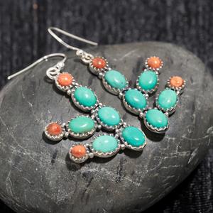 Boucles d'oreilles pendantes en turquoise bleue, argent sterling 925, faites à la main, bijoux pour femme, forme ovale, turquoise - Product Image 3