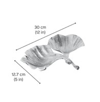 Plateau de service moderne en aluminium doré poli, motif feuille de plante, double compartiment, compatible lave-vaisselle, pour fêtes, snacks, fruits secs, art