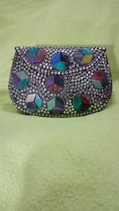 Conifer Handcrafted <b>Mosaic</b> Clutch Bag Embellished Evening Purse <b>Mirror</b> Work Beads Rhinestones Indian Artisan Fashion FLAP - Product Image 2