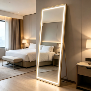 LED Full Length <b>Mirror</b> <b>Gold</b> Metal Frame Floor Standing Full Body <b>Mirror</b> with Dimmable LED Light for Bedroom Hotel - Product Image 6
