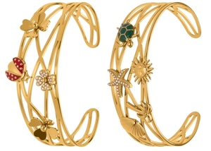 Nuevo Brazalete Abierto de Tres Capas con Diseño de Mariquita y Flor 5A, Acero Inoxidable, Chapado en Oro de 18K, Circonita, Retención de Color Geométrica - Product Image 3
