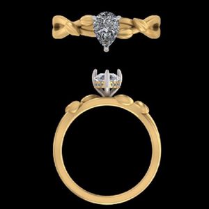 Anillo de Compromiso de Oro de 18k con Diamante de Corte Pera de 0.79 Quilates, Banda Floral de Oro Amarillo de 14k, Halo Oculto, Anillo de Boda, Joyería para Mujer - Product Image 1