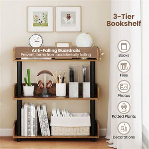 Industrial 3-Tier Bookshelf with <b>Rustic</b> Brown Finish 33 LBS Per <b>Shelf</b> Storage Organizer Anti-Falling Guardrails - Product Image 6