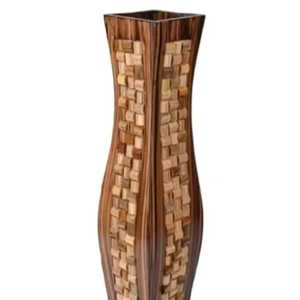 Jarrón de Piso Grande de Madera de Lujo con Incrustaciones de Mosaico, Maceta Cuadrada Alta Decorativa para Vestíbulo de Hotel y Decoración de Interiores del Hogar - Product Image 1