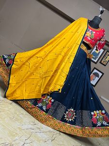 Heavy Cotton Gamthi Work Lehenga Choli With Mirror Work Rayon Cotton Dupatta Navratri Garba Festival Wear Set - Product Image 3