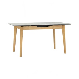 Modern High Pressure <b>Laminated</b> Marble Top 4/6 Seaters Extendable Dining Table and Sturdy Solid Wood Legs for Home - Product Image 1