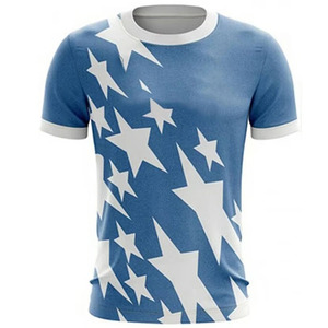 Camiseta de Manga Corta Azul para Hombre, Cuello Redondo, Estilo Casual, Estampado de Estrellas Blancas, Patrón Geométrico, Tejido de Punto Jersey, Transpirable, Corte Regular - Product Image 3