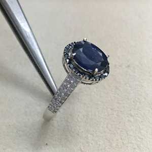 Anillos de Diamantes Reales de 0.31 Ct, Corte Redondo, Diamantes Naturales Blancos y Azules, Anillo de Compromiso y Boda para Mujer, Joyería de Plata Esterlina 925 - Product Image 2