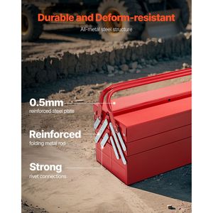 18-Inch Portable Folding <b>Metal</b> <b>Tool</b> <b>Box</b> 3 Tier 5 Tray Organizer with Lock Hole Custom Size Powder Coated Steel OEM Support - Product Image 6