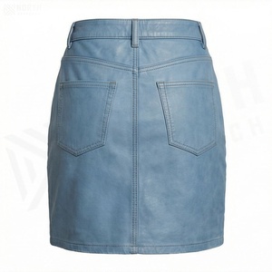 Jupe crayon mini en jean taille haute pour femme avec poches, style tissé uni décontracté toutes saisons - Product Image 2