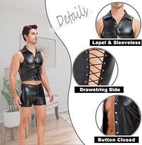 Camiseta sin mangas de cuero sintético para hombre, tacto suave mate, talla grande, cuello redondo, chaleco informal para minoristas de la UE - Product Image 4