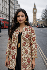Women's Winter <b>Jacket</b> with Hand Embroidered Suzani Design <b>White</b> Fabric Bridesmaid Gift or Women's Clothing OEM ODM Bulk Sale - Product Image 2