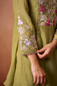 Conjunto de Kurta Recta Bordada en Verde para Mujer, con Pantalones Palazzo, Traje Tradicional Indio-Pakistaní para Fiestas - Product Image 5