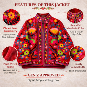 เสื้อแจ็คเก็ตบอมเบอร์กำมะหยี่ปักมือลายดอกไม้สไตล์ซูซานีสุดหรูสำหรับผู้หญิง สไตล์โบโฮ - Product Image 6