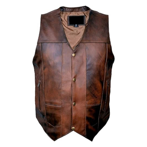 Chaleco de Motocicleta de Cuero Genuino para Hombre, con Correa Lateral Ajustable, Cierre de Cremallera, Ropa Exterior Cortavientos para Conducir en Invierno - Product Image 1