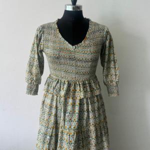 Robe longue bohème pour femme, 100% coton tissé, imprimé à la main, taille empire smockée, motif floral vintage, automne été - Product Image 4