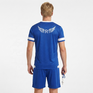Blue V-Neck Soccer Jersey Set For Boys Short Sleeve Moisture Wicking Polyester Sportswear With Embroidered Logo - Product Image 3