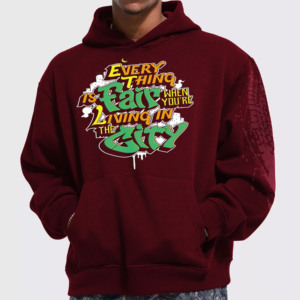 Sweat-shirt à capuche bordeaux pour homme, coupe classique, manches standard, streetwear, logo imprimé sur le devant, 100 % coton molletonné, hiver, avec poche - Product Image 1