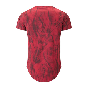 Brown Black Tie Dye Longline Curved Hem Tee Men Short Sleeve Crew Neck Cotton Wholesale Top - Product Image 5