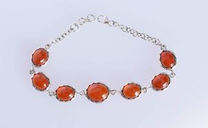 Nueva Pulsera de Plata de Ley 925 con Gemas de Hessonita y Ágata, Diseño Clásico de Cadena con Engaste de Bisel, Joyería Fina para Uso Diario de Mujer - Product Image 3