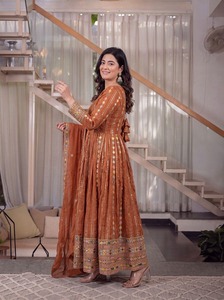 Contemporary Blooming Georgette Anarkali Costume With <b>Sequins</b> <b>Art</b> Dupatta And Tailored Pant Festive Heritage Apparel Women - Product Image 3