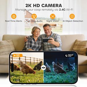 Porta Automatica per Pollaio con Telecamera AI 2K HD, Controllo Remoto tramite App, WiFi, Alimentazione Solare, Batteria Grande da 5200 mAh, per Gabbie di Animali - Product Image 5