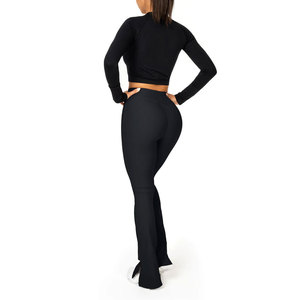 Custom Women <b>Flared</b> <b>Leggings</b> High Waist Yoga Pants OEM ODM Private Label Wholesale Activewear Manufacturer Supplier - Product Image 3