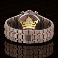 Reloj de Cuarzo Clásico de Lujo para Hombre, en Oro Rosa con Diamantes, Acero Inoxidable, Completamente Adornado con Circonitas, Resistente al Agua 10 Bar, Estilo Antiguo