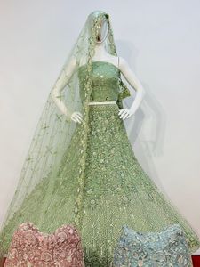 Elegante colección Arwah Net 7 diseños Full Jarkan Stones Pearl Moti Heavy Flair Blusas largas Dupattas Traje de vestir indio - Product Image 4