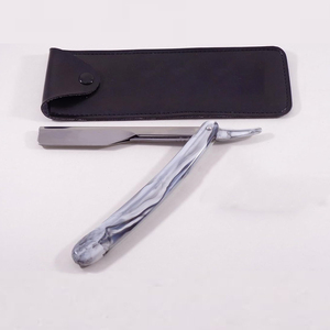 Premium Marble Handle Straight Edge Barber Razors <b>Kit</b> with Leather Case & Platinum Blades for Professional Salon <b>Shaving</b> - Product Image 1