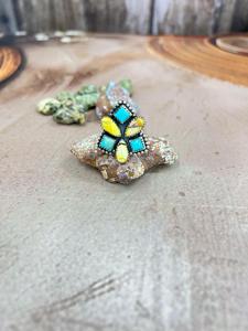Handmade Honey Dahlia Kingman Turquoise <b>Adjustable</b> <b>Ring</b> Sterling Silver Southwestern Boho Artisan Jewelry Gift for Her - Product Image 4