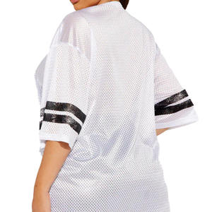 T-shirt blanc surdimensionné en maille avec rayures à paillettes, manches courtes, col montant, respirant, haut de sport pour adultes - Product Image 6