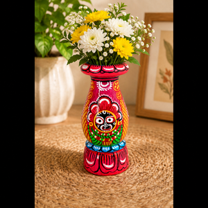 Jarrón Pattachitra Pintado a Mano de Orissan, Artesanía Tradicional, Rostro Icónico del Dios Jagannath, Decoración Elegante - Product Image 3