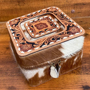 Caja de joyería de gran tamaño de cuero de vaca personalizada de lujo, caja de joyería de gran tamaño, pulsera, anillo, pendiente, collar, cajas de joyería de cuero de vaca para mujer - Product Image 3