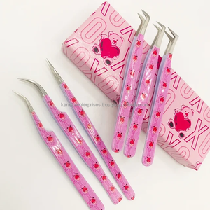 Juego de pinzas para extensión de pestañas profesionales de acero inoxidable Antiestático de precisión al por mayor con logotipo personalizado tamaños de 12-14cm - Product Image 5