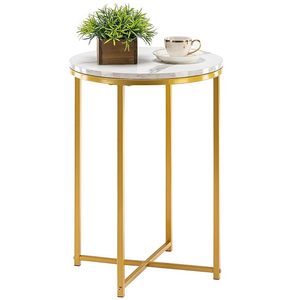 <b>Round</b> End <b>Table</b> with Faux Marble Top Metal Frame Accent Side <b>Table</b> for Living Room Bedroom Sofa Side Coffee <b>Table</b> - Product Image 1
