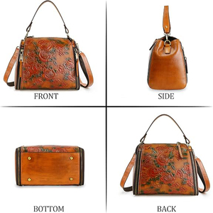 Sac messager vintage en cuir avec embossage floral, fermeture éclair, petite taille, utilisation quotidienne toutes saisons - Product Image 3