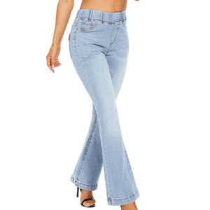 Pantalon évasé en denim sur mesure pour femme, taille haute, 100 % coton, respirant, écologique, avec logo personnalisé, marque privée, haute qualité - Product Image 4