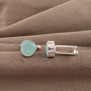 Boutons de manchette artisanaux en calcédoine aqua naturelle, sertis dans de l'argent sterling 925, bijoux faits à la main, cadeau unisexe - Product Image 4