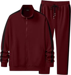 Conjunto Deportivo para Hombre Color Granate, Sudadera Casual con Cierre Frontal y Cuello Alto, Pantalones con Cordón, Ropa de Otoño - Product Image 6