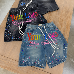 Shorts de Mezclilla Personalizados 100% Algodón con Pedrería para Hombre, Talla Grande, Ecológicos, de Secado Rápido, OEM, ODM, Logotipo Personalizado, Color y Empaque Personalizados - Product Image 3