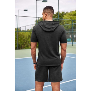 Men’s Trendy Grey Hoodie Shorts <b>Set</b> Breathable Summer Casual Outfit Stylish Streetwear Gym Wear Comfortable Clothing - Product Image 4
