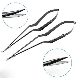Microtijeras Neuroquirúrgicas con Mango Negro, Tijeras Microquirúrgicas Rectas y Curvas de Acero Inoxidable, Instrumentos Neuroquirúrgicos de Precisión - Product Image 1